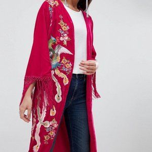 ASOS Velvet Embroidered Fringe Kimono
